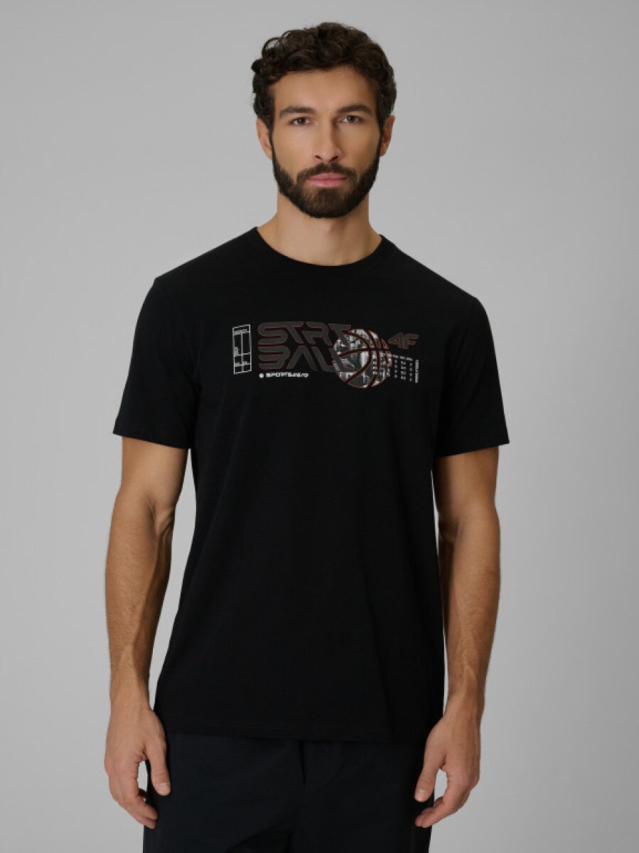 Męski t-shirt z nadrukiem 4F 4FWSS26TTSHM3331 - czarny