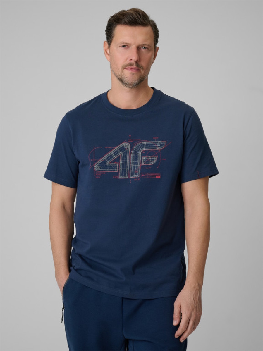 Męski t-shirt z nadrukiem 4F 4FRSS26TTSHM3989 - granatowy