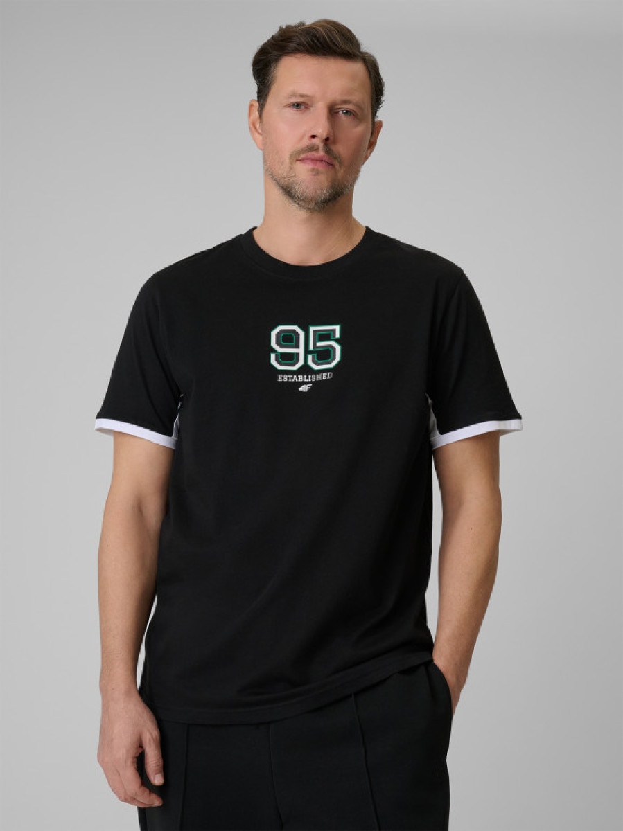 Męski t-shirt z nadrukiem 4F 4FWSS26TTSHM3323 - czarny