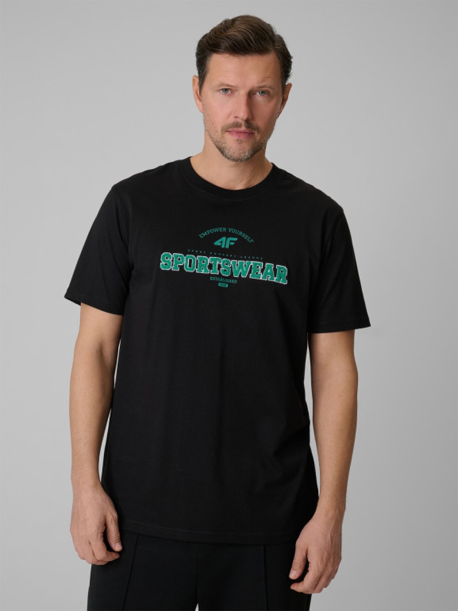 Męski t-shirt z nadrukiem 4F 4FWSS26TTSHM3324 - czarny