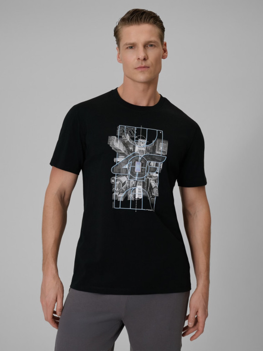 Męski t-shirt z nadrukiem 4F 4FWSS26TTSHM2664 - czarny