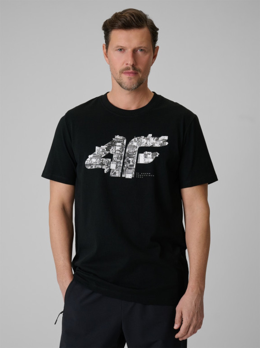 Męski t-shirt z nadrukiem 4F 4FWSS26TTSHM2659 - czarny