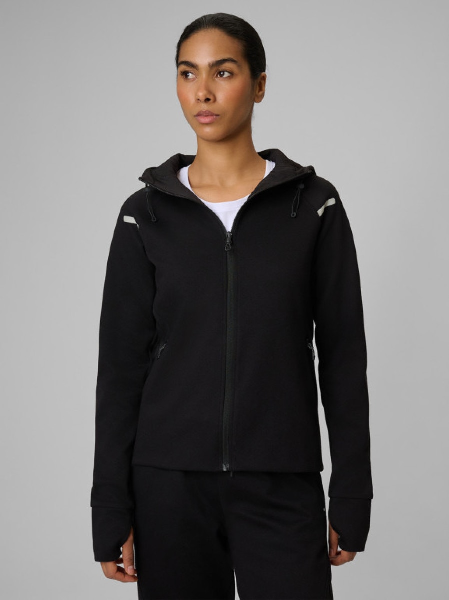 Damska bluza dresowa rozpinana z kapturem 4F 4FWSS26TSWSF2172 - czarna