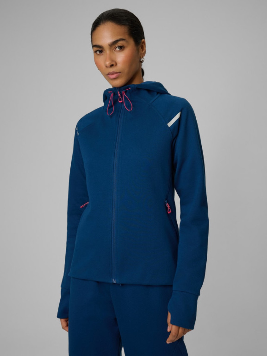 Damska bluza dresowa rozpinana z kapturem 4F 4FWSS26TSWSF2172 - granatowa