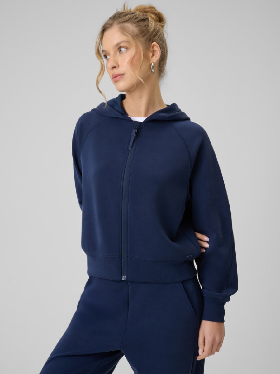 Damska bluza dresowa rozpinana z kapturem 4F 4FWSS26TSWSF2178 - granatowa