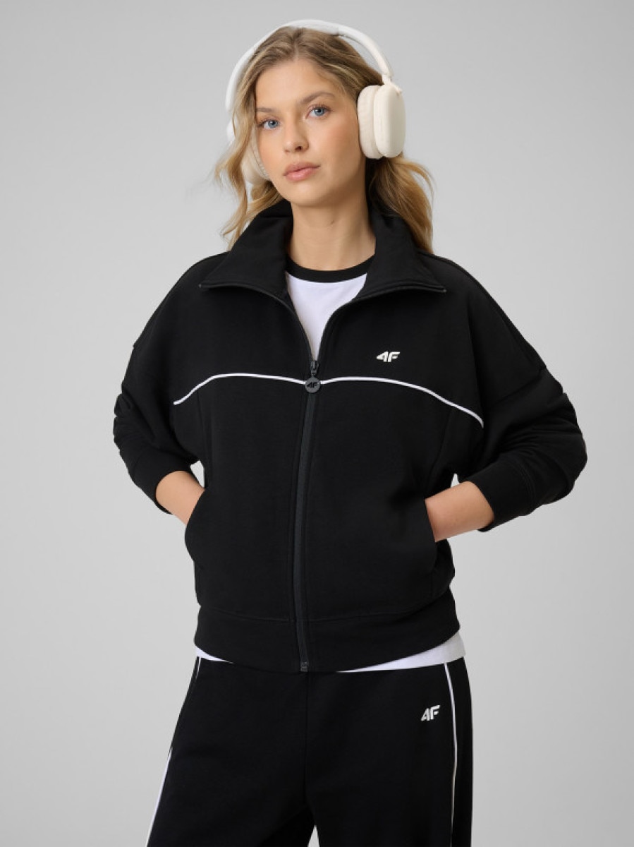 Damska bluza dresowa rozpinana bez kaptura 4F 4FWSS26TSWSF2174 - czarna