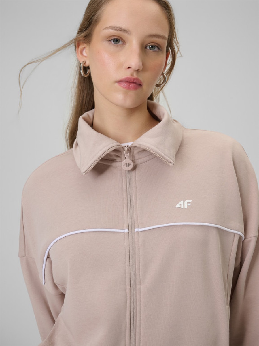Damska bluza dresowa rozpinana bez kaptura 4F 4FWSS26TSWSF2174 - beżowa