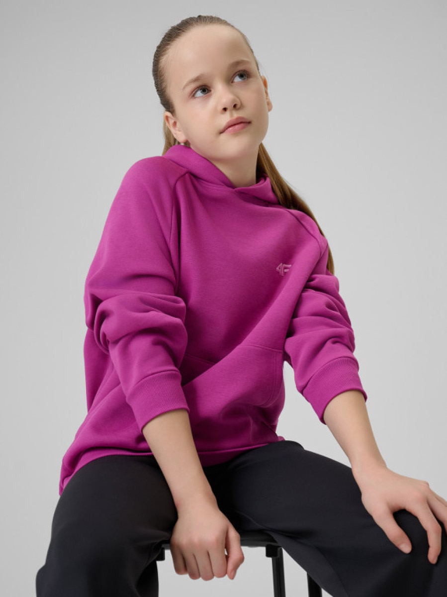 Dziewczęca bluza nierozpinana z kapturem 4F 4FJRSS26TSWSF3040 - różowa