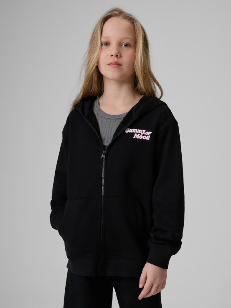 Dziewczęca bluza rozpinana z kapturem 4F 4FJRSS26TSWSF2902 - czarna