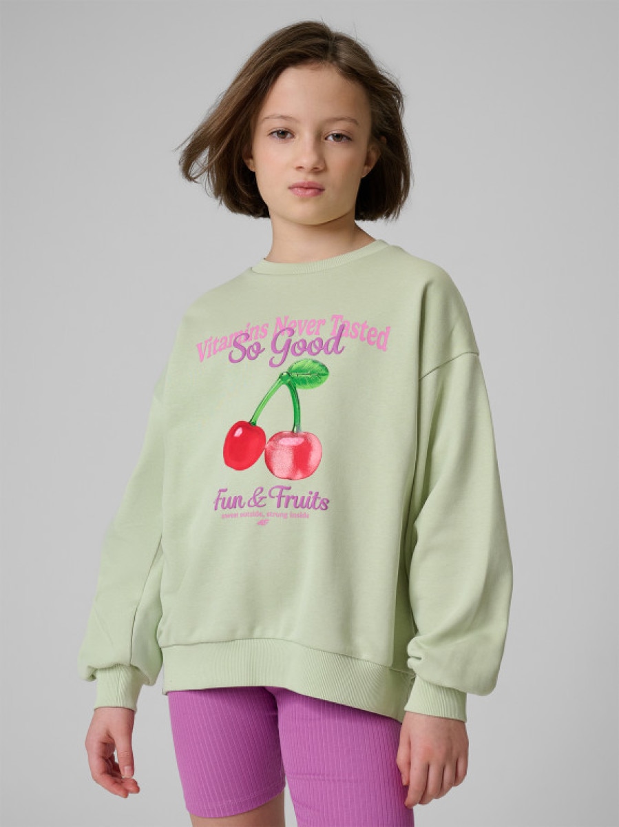 Dziewczęca bluza nierozpinana bez kaptura 4F 4FJRSS26TSWSF2903 - miętowa