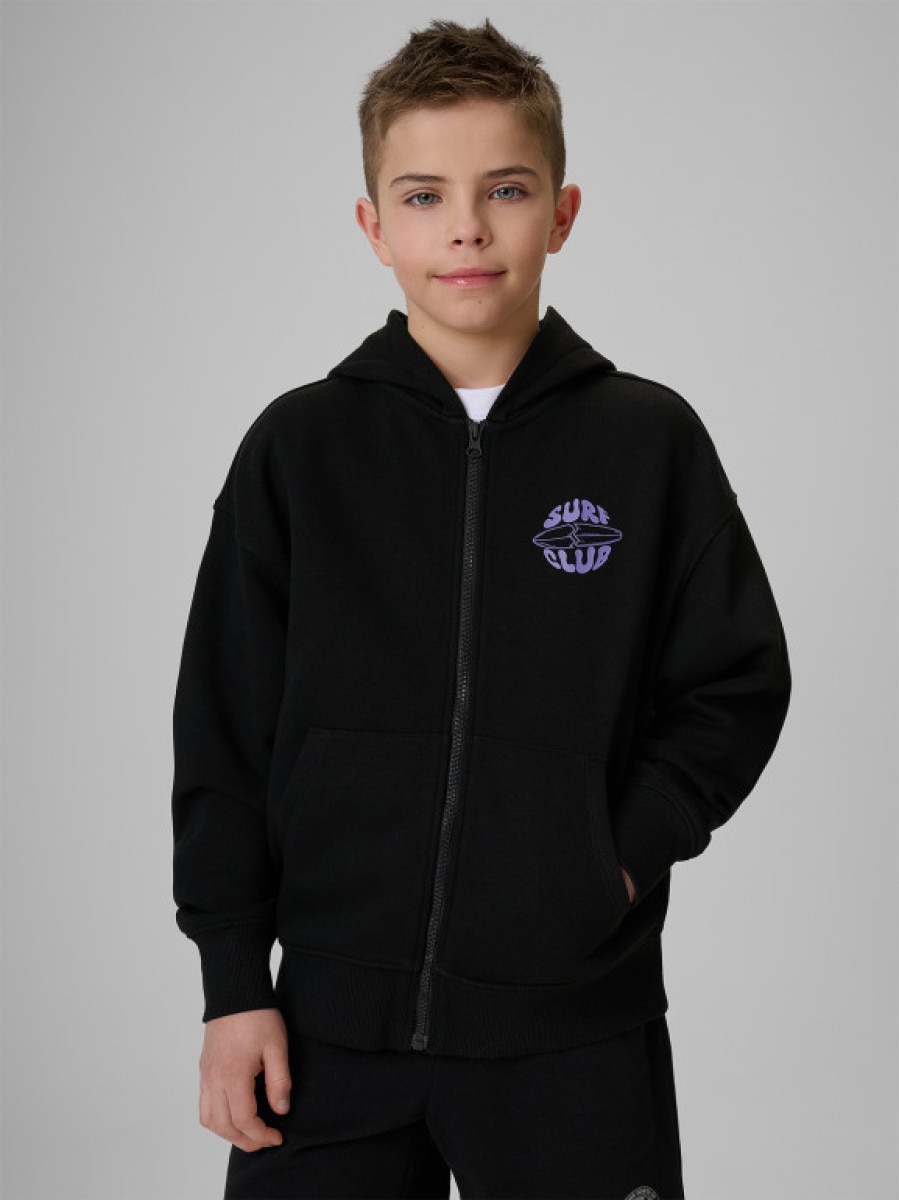 Chłopięca bluza rozpinana z kapturem 4F 4FJRSS26TSWSM2934 - czarna