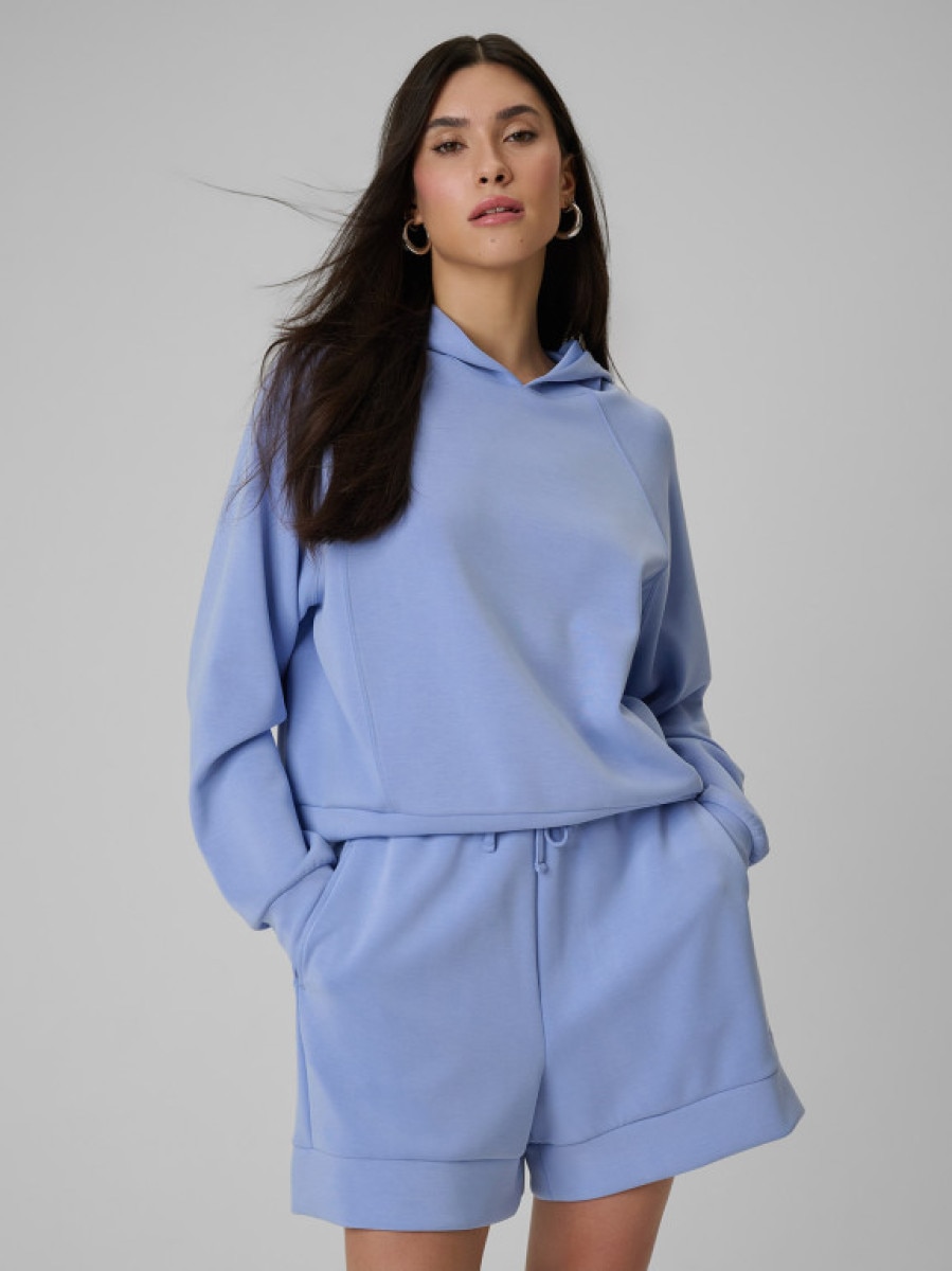 Damska bluza dresowa nierozpinana z kapturem 4f 4FWSS26TSWSF2183 - niebieska