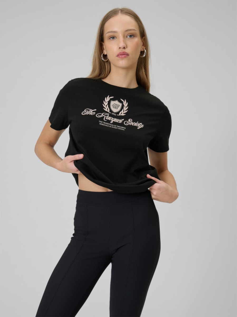 Damski t-shirt boxy z nadrukiem 4F 4FWSS26TTSHF2738 - czarny