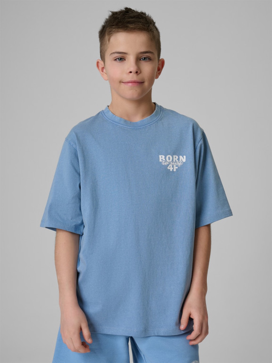 Chłopięcy t-shirt z nadrukiem 4F 4FJRSS26TTSHM3906 - niebieski