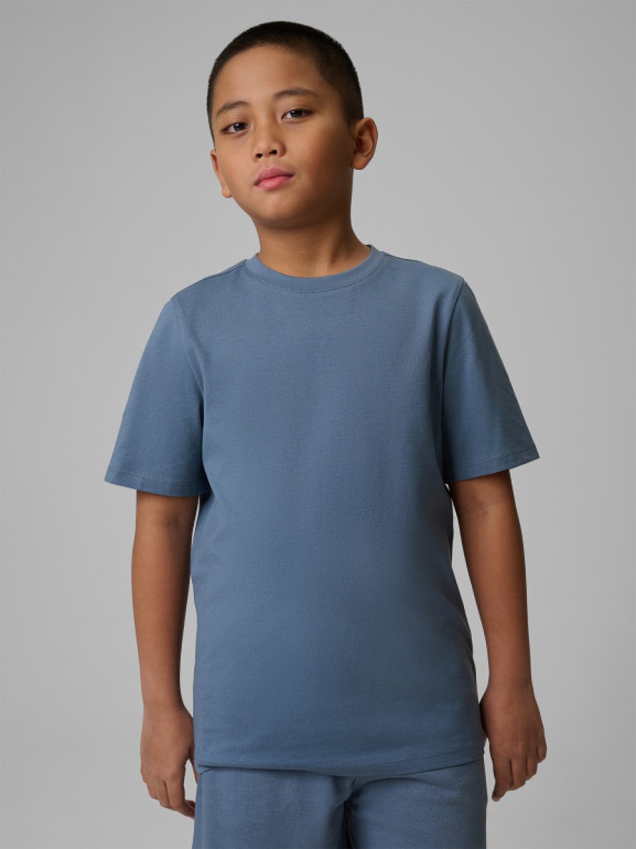 Chłopięcy t-shirt bez nadruku 4F 4FJRSS26TTSHM3598 - denim