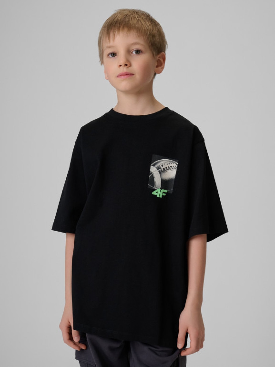 Chłopięcy t-shirt z nadrukiem 4F 4FJRSS26TTSHM3863 - czarny