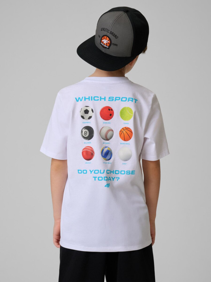 Chłopięcy t-shirt z nadrukiem 4F 4FJRSS26TTSHM3832 - biały