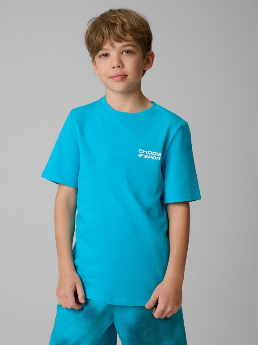 Chłopięcy t-shirt z nadrukiem 4F 4FJRSS26TTSHM3832 - niebieski