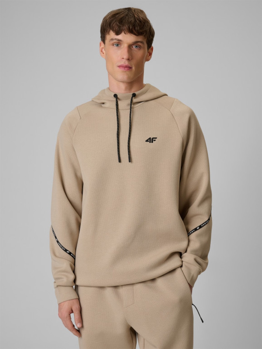 Męska bluza dresowa nierozpinana z kapturem 4F 4FWSS26TSWSM2238 - beżowa