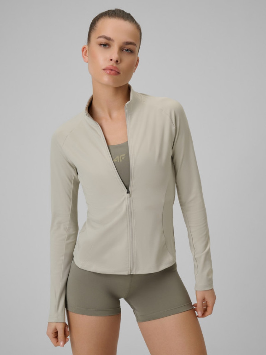 Damska bluza treningowa slim 4F 4FWSS26TFSWF0850 - beżowa