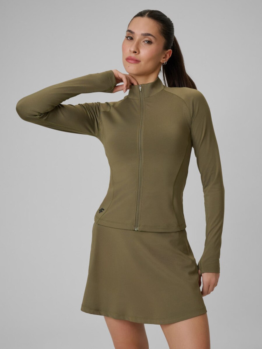 Damska bluza treningowa slim 4F 4FWSS26TFSWF645 - khaki
