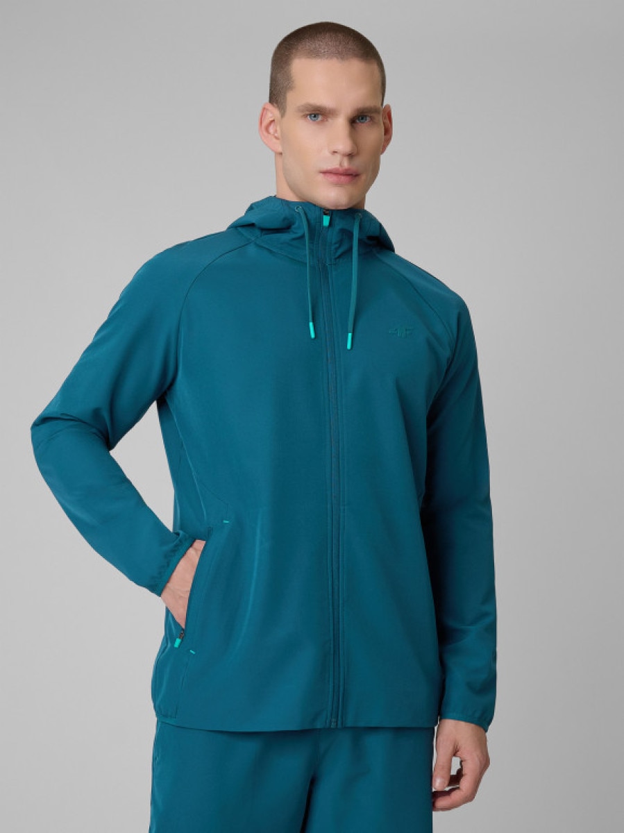 Męska bluza treningowa z kapturem 4F 4FRSS26TFSWM0957 - turkusowa