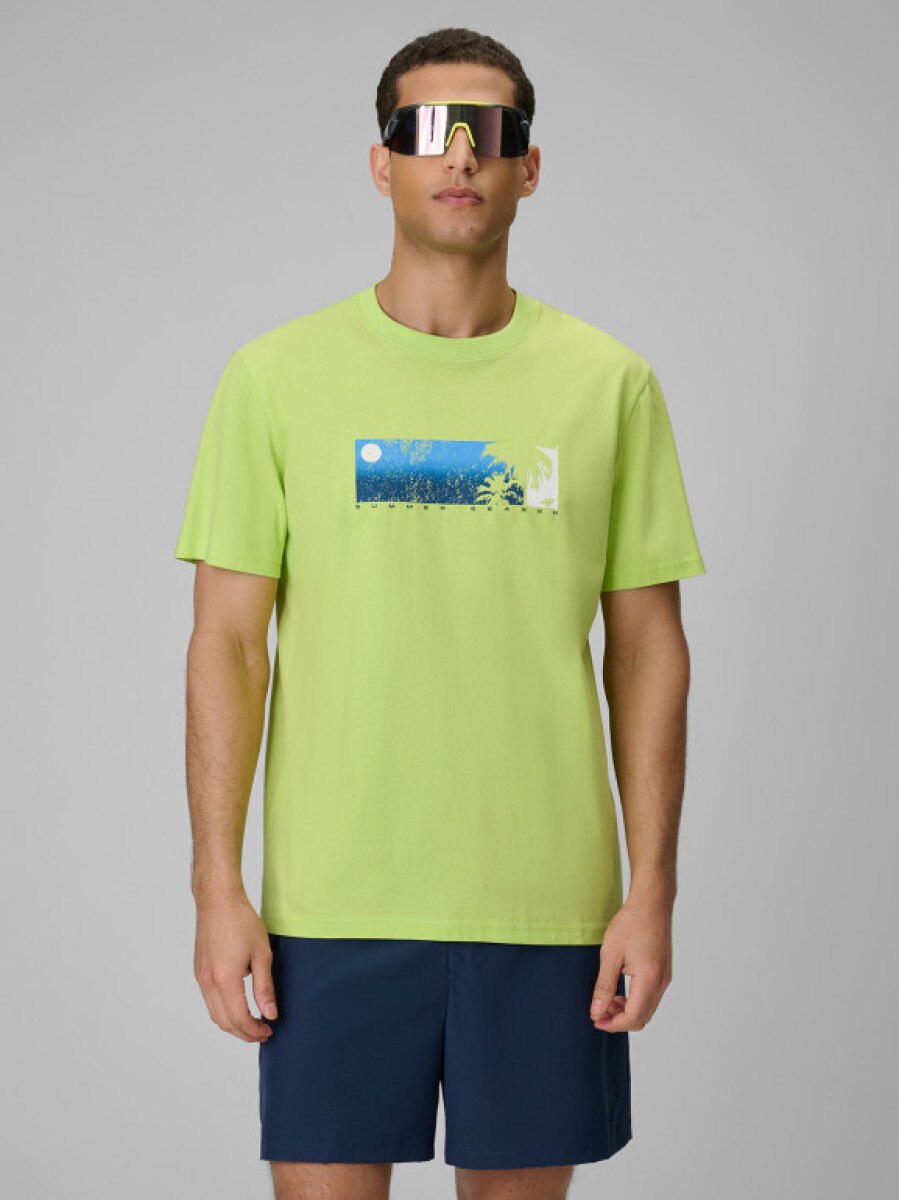 Męski t-shirt z nadrukiem 4F 4FWSS26TTSHM3335 - limonkowy