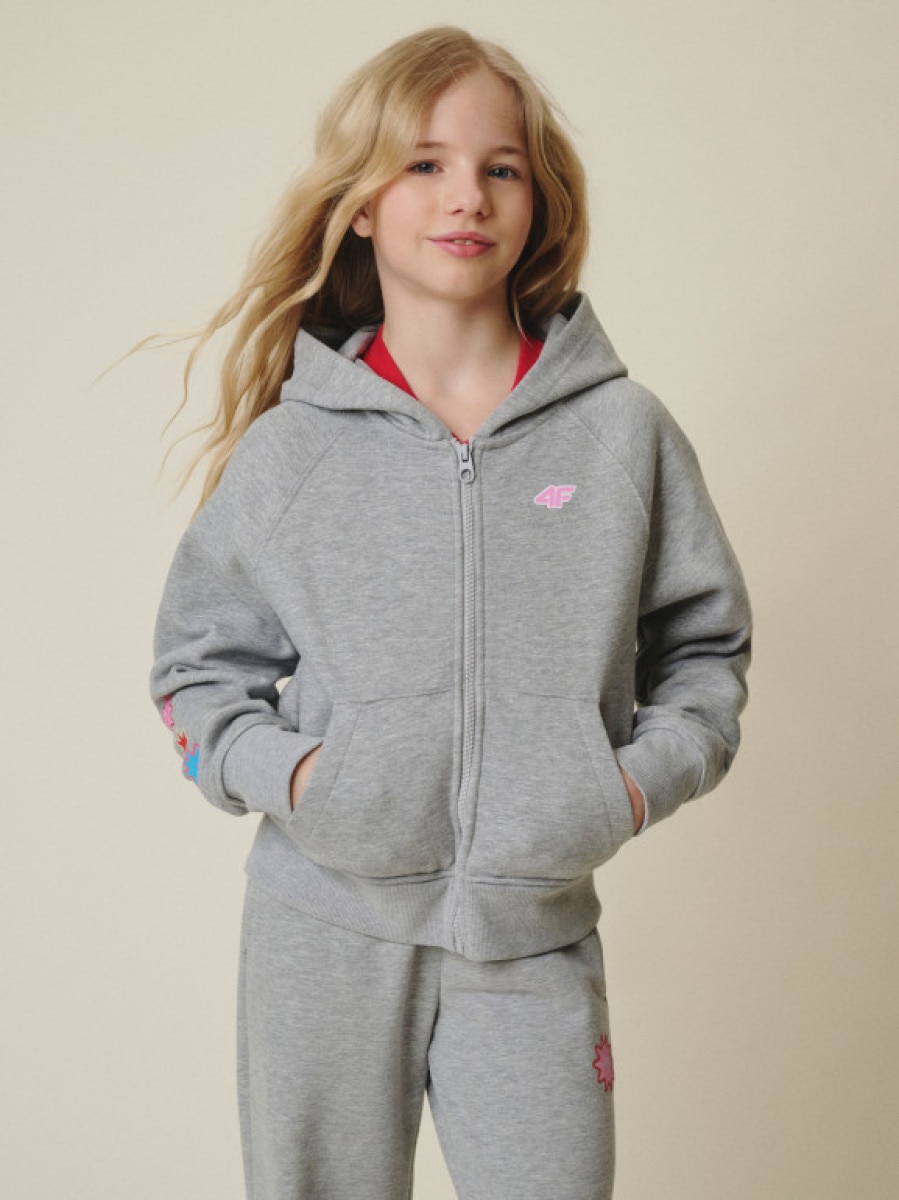 Dziewczęca bluza rozpinana z kapturem 4F 4FJRSS26TSWSF2811 - szara