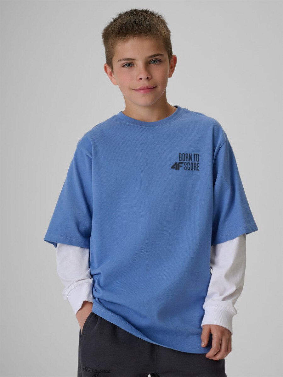 Chłopięcy t-shirt z nadrukiem 4F 4FJRSS26TTSHM4277 - denim