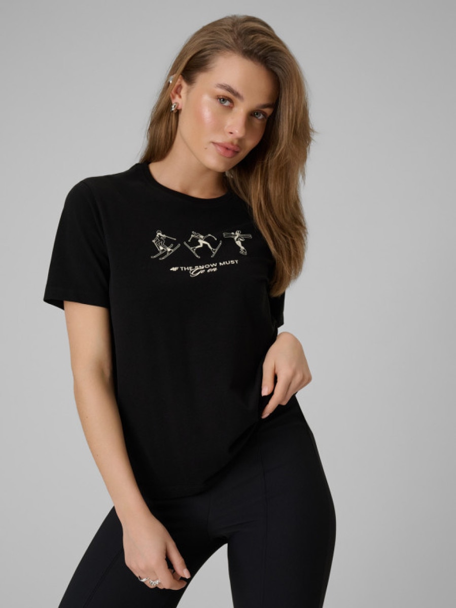Damski t-shirt z nadrukiem 4F 4FRSS26TTSHF3447 - czarny