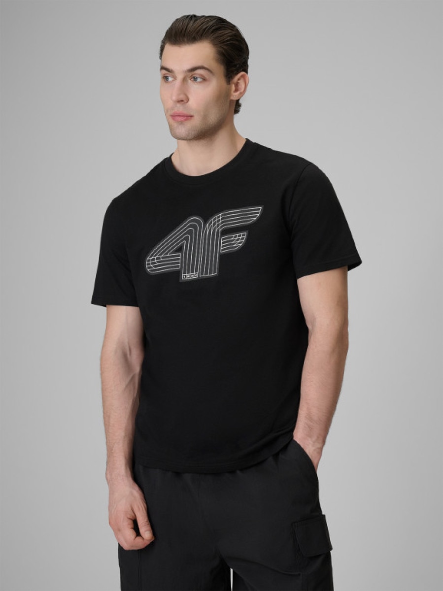 Męski t-shirt z nadrukiem 4F 4FRSS26TTSHM3805 - czarny