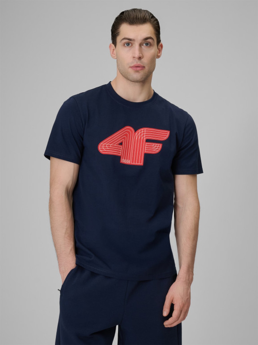 Męski t-shirt z nadrukiem 4F 4FRSS26TTSHM3805 - granatowy