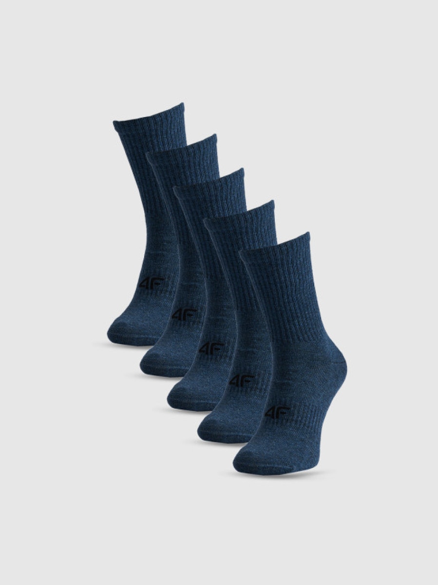 Męskie skarpetki wysokie (5-pack) 4F 4FRSS26USOCM0839 - granatowe