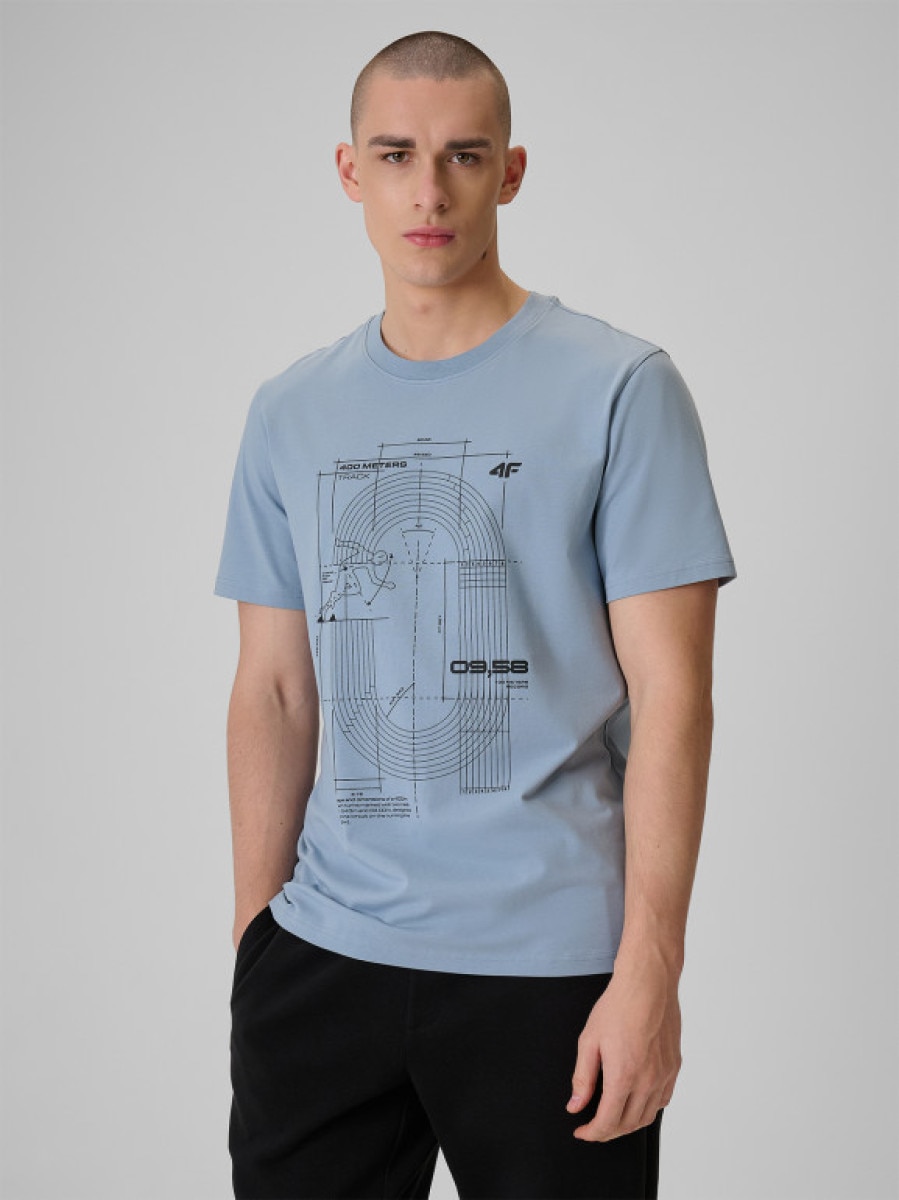 Męski t-shirt z nadrukiem 4F 4FRSS26TTSHM3803 - niebieski