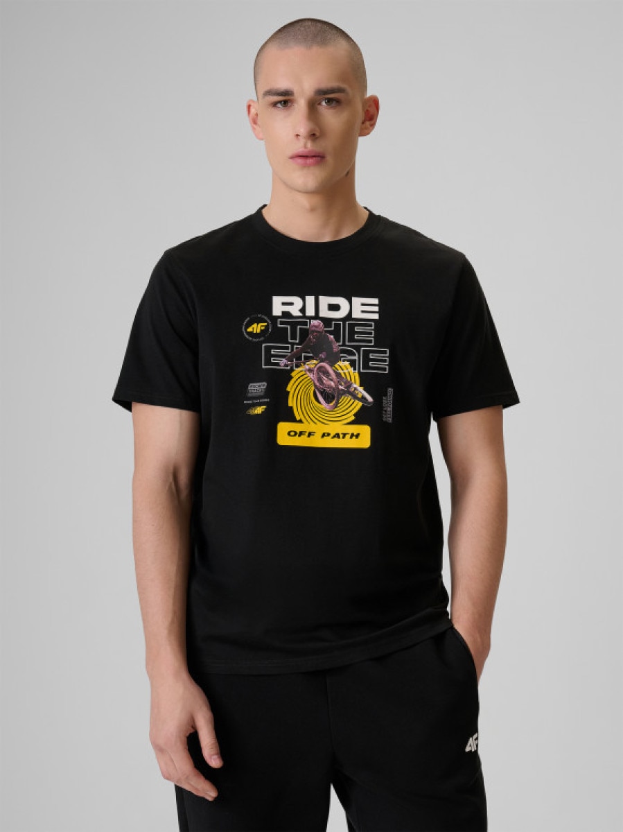 Męski t-shirt z nadrukiem 4F 4FRSS26TTSHM3874 - czarny