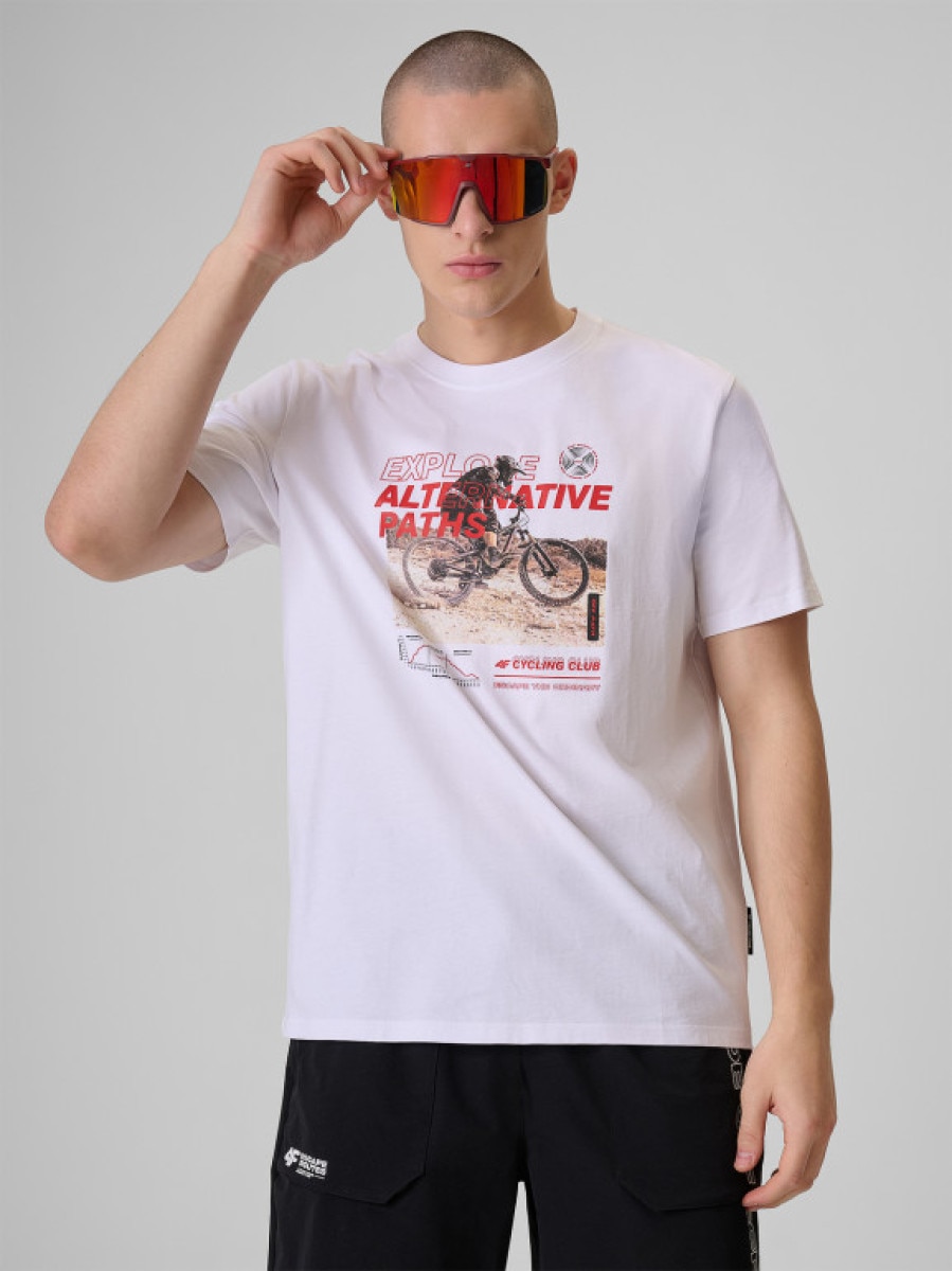 Męski t-shirt z nadrukiem 4F 4FRSS26TTSHM3875 - biały