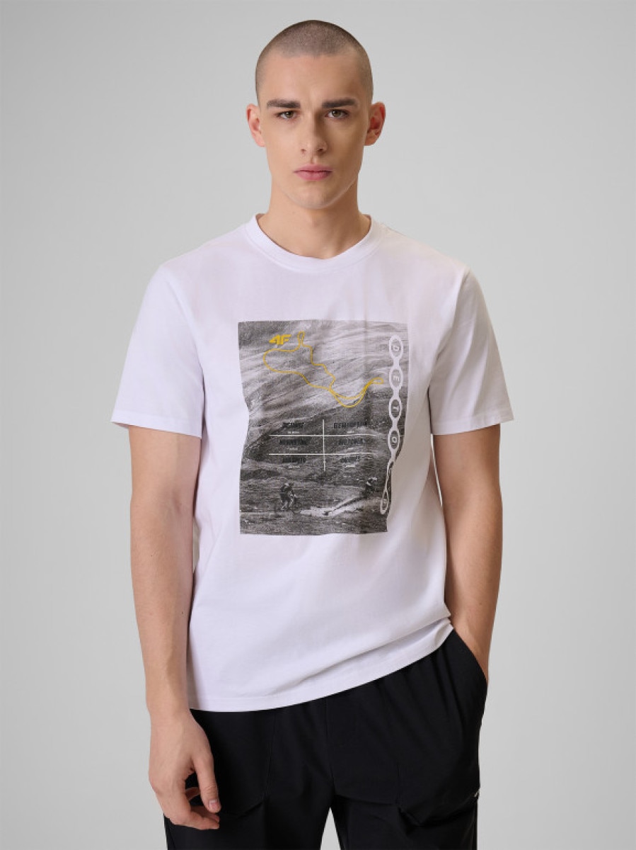 Męski t-shirt z nadrukiem 4F 4FRSS26TTSHM3876 - biały