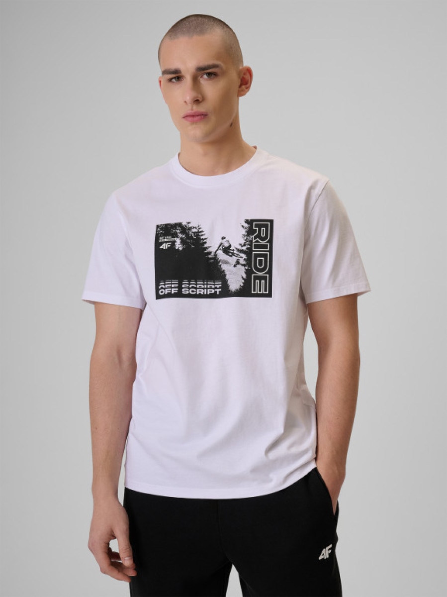 Męski t-shirt z nadrukiem 4F 4FRSS26TTSHM3878 - biały