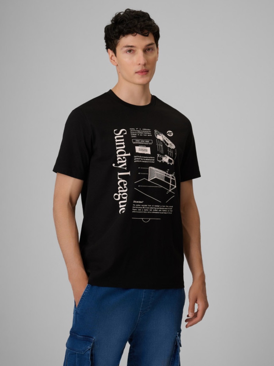 Męski t-shirt z nadrukiem 4F 4FRSS26TTSHM4008 - czarny
