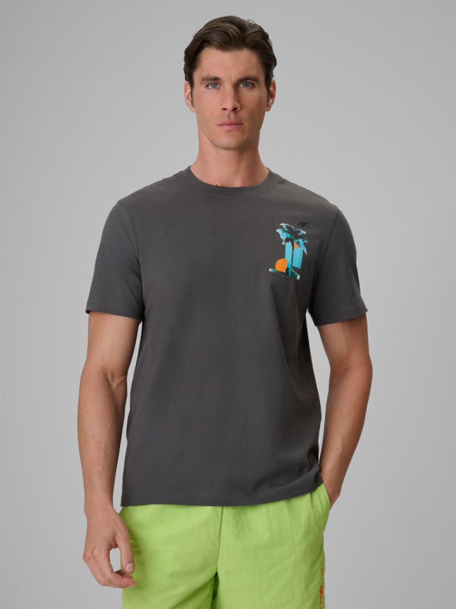 Męski t-shirt z nadrukiem 4F 4FRSS26TTSHM4301 - szary