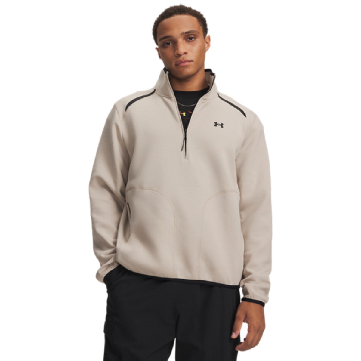Męska bluza dresowa nierozpinana bez kaptura Under Armour UA Unstoppable Flc 1/2 Zip - beżowa