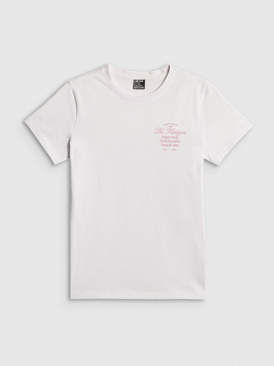 Damski t-shirt z nadrukiem 4F 4FRSS26TTSHF4537 - biały