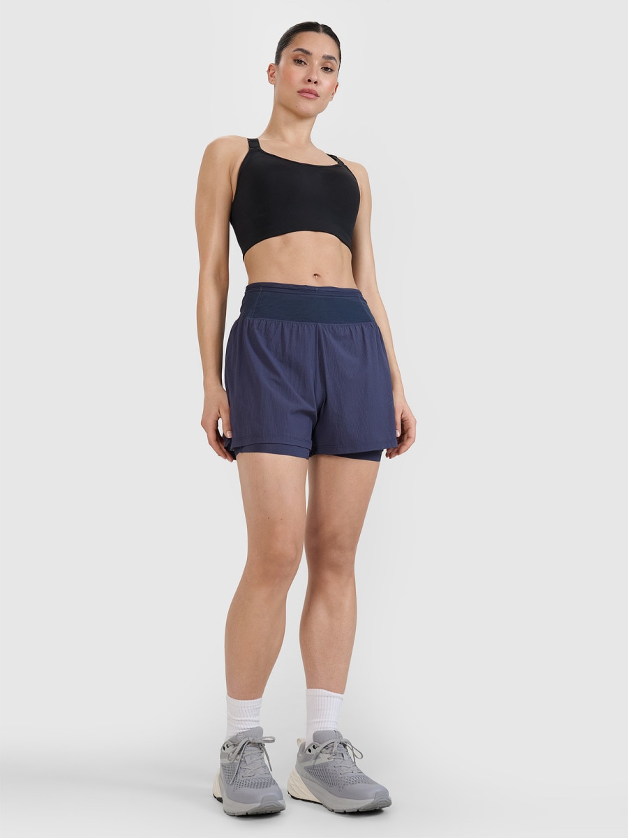 Damskie spodenki do biegania 4F 4FWSS25TFSHF0882 - granatowe