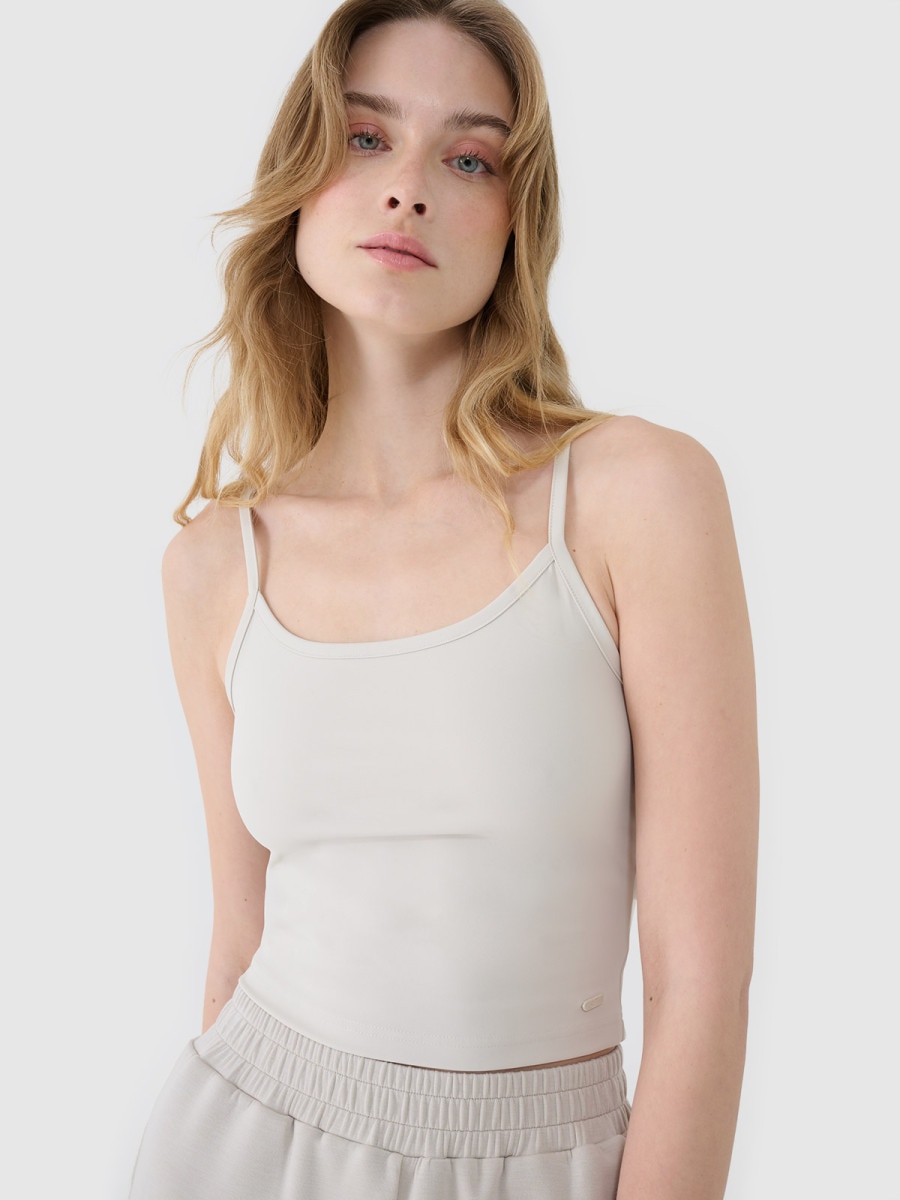 Damski crop-top na ramiączkach 4F 4FWSS25TSLEF127 - szary