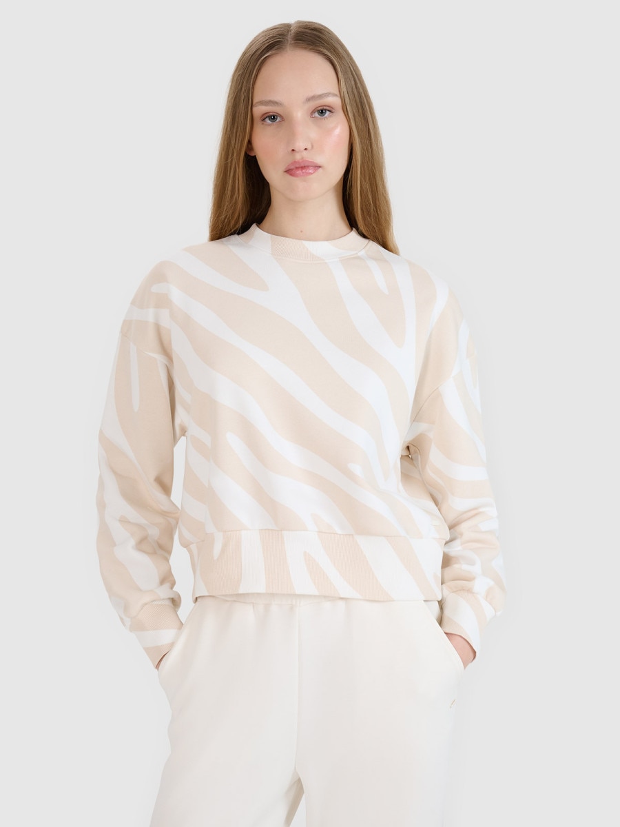 Damska bluza dresowa nierozpinana bez kaptura 4F 4FWSS25TSWSF1579 - beżowa