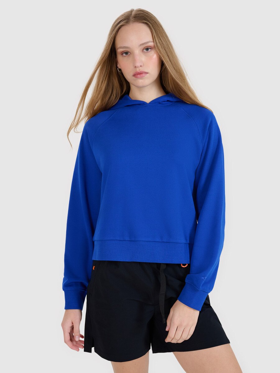 Damska bluza dresowa nierozpinana z kapturem 4F 4FWSS25TSWSF1748 - niebieska