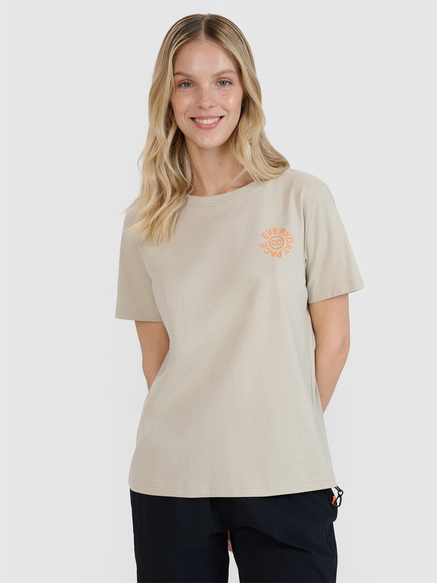 Damski t-shirt oversize 4F 4FWSS25TTSHF1994 - beżowy