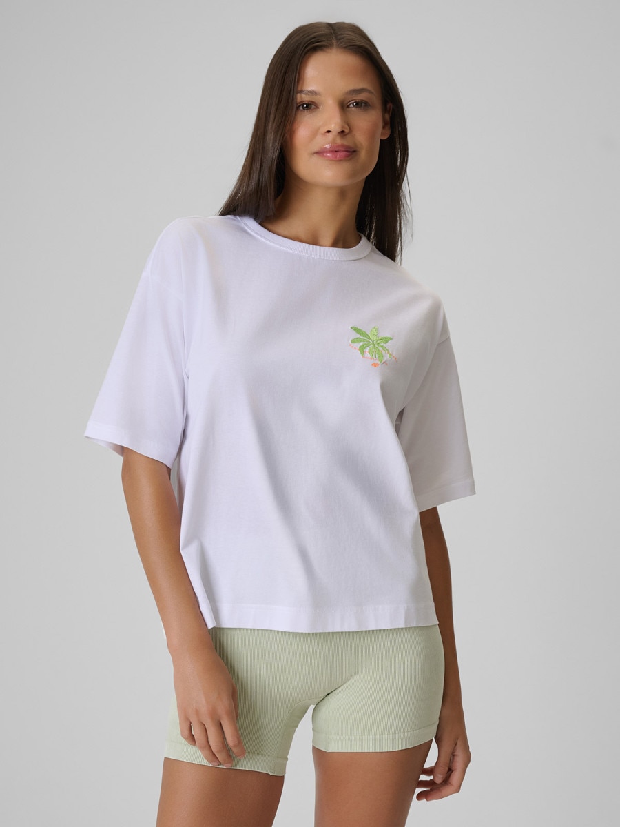 Damski t-shirt z nadrukiem 4F 4FWSS26TTSHF2719 - biały