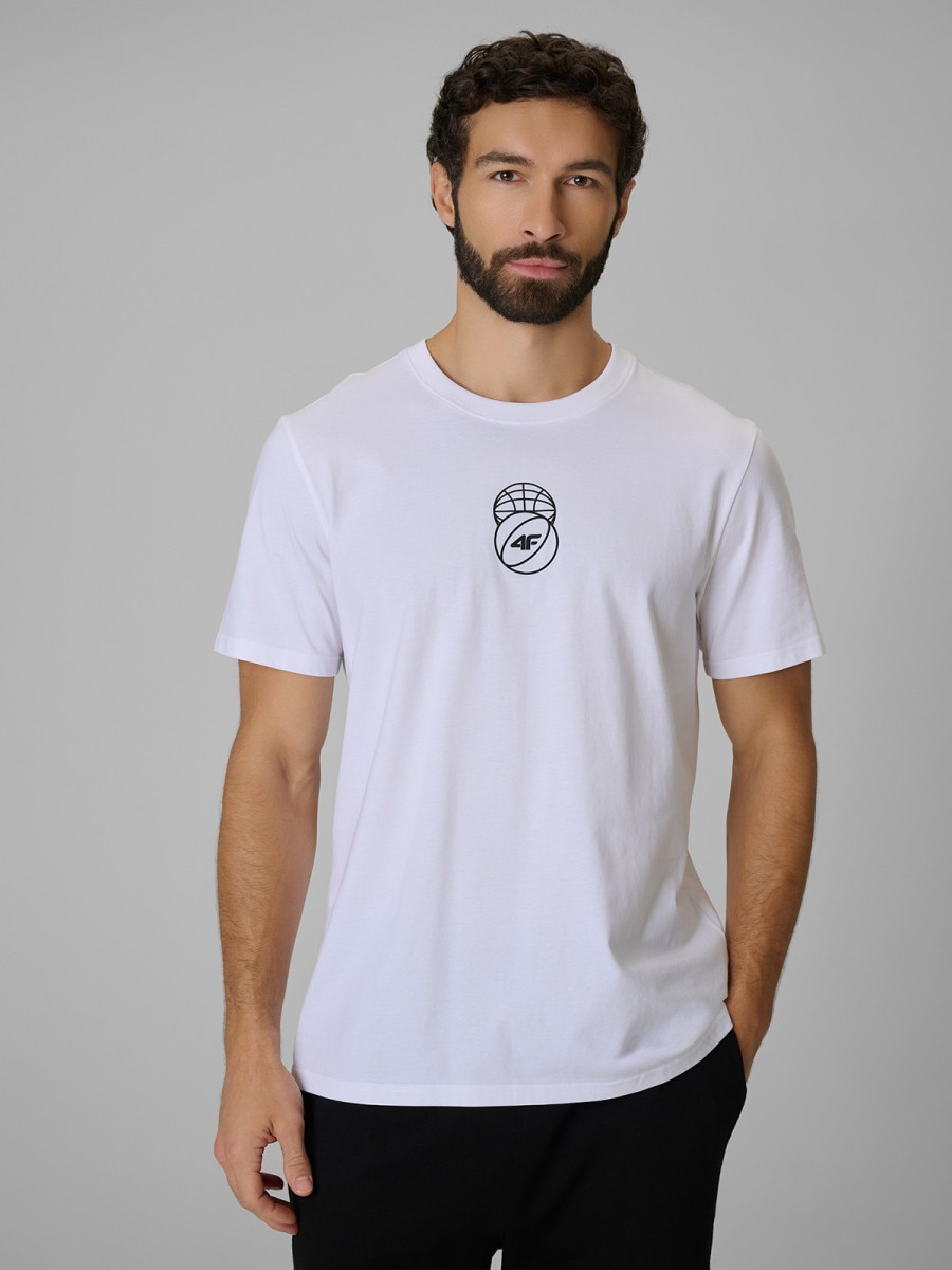 Męski t-shirt z nadrukiem 4F 4FWSS26TTSHM3328 - biały