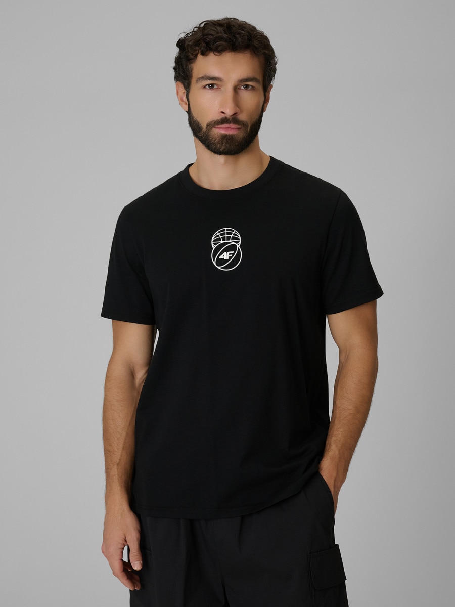 Męski t-shirt z nadrukiem 4F 4FWSS26TTSHM3328 - czarny